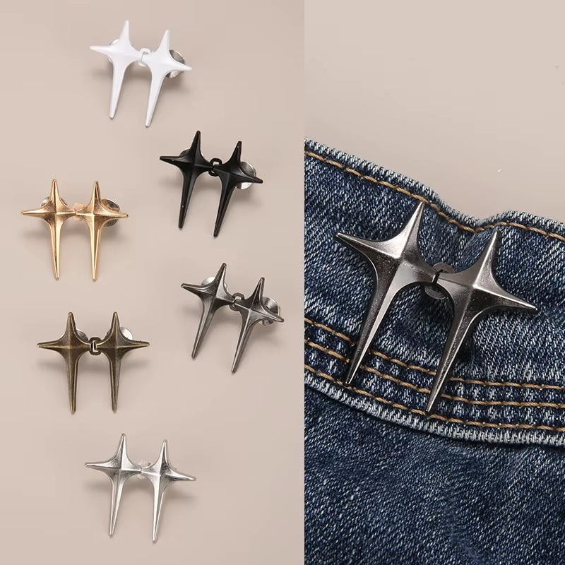 1/2 Pair Waist Buckle, a Star Shaped Waist Buckle Decorative Buttons, No Sewing, Detachable Button for Waist Adjustment